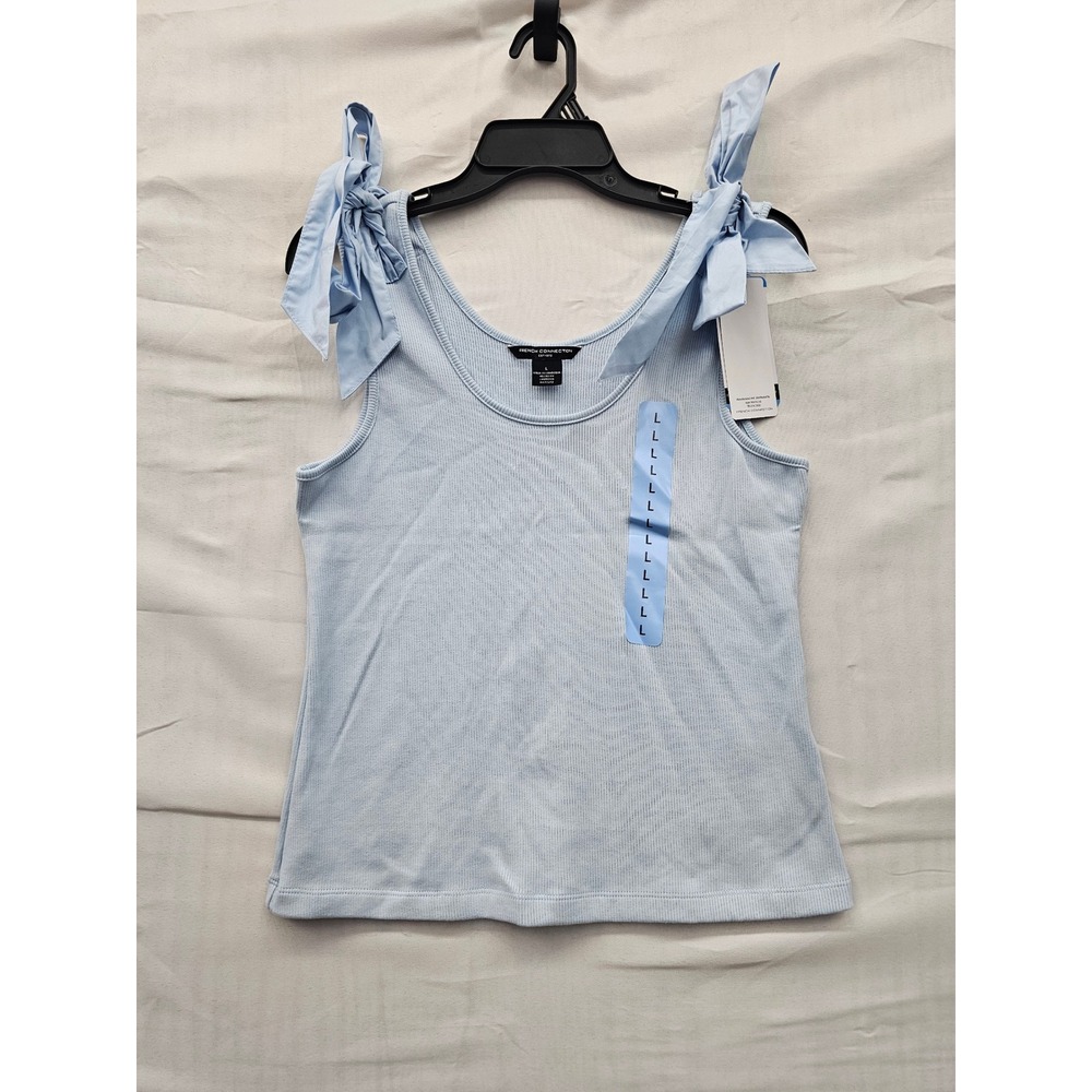 French Connection Womens Bow Tank Top‎ Blue Cotton Blend Casual Size Large